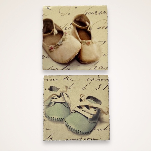 x2 Cedar Mountain Lost & Found Art Blocks - Pink Baby Shoes + Blue Baby Shoes - Picture 1 of 5